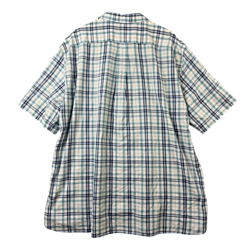 Atlantic Rancher Co Mens XXXL Plaid‎ Short Sleeve Camp Collar Cotton Shirt Blue